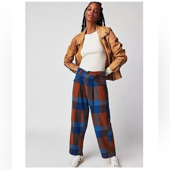 Free People Cass Plaid Baggy Loose Slouch Trousers NWOT - Picture 1 of 4